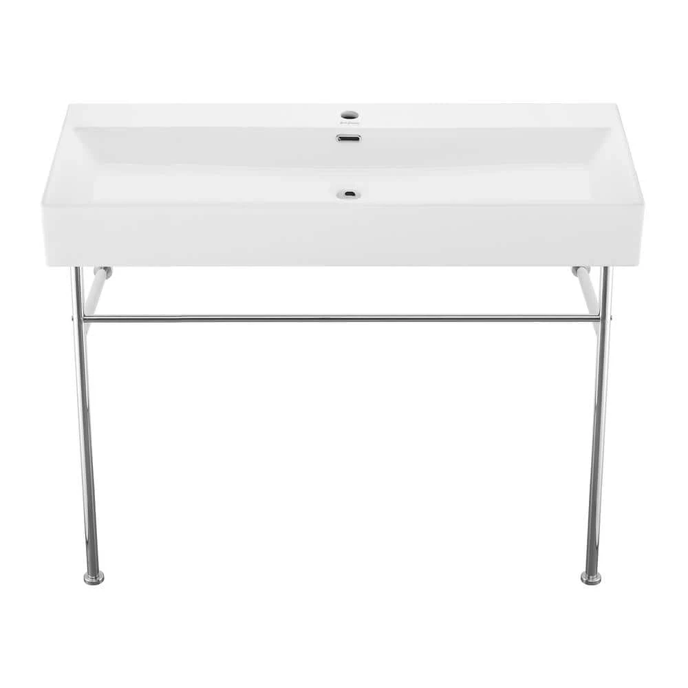Swiss Madison Claire 40 in. Ceramic Console Sink White Basin Chrome Legs 4 Swiss Madison Claire 40 in. Ceramic Console Sink White Basin Chrome Legs - Image 2
