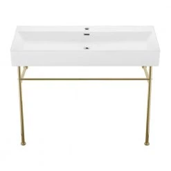Swiss Madison Claire 40 in. Ceramic White Console Sink Basin Gold Legs -Bathroom Sinks Sales white basin gold legs swiss madison console sinks sm cs724 76 1000
