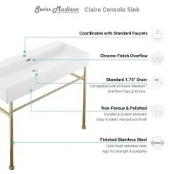 Swiss Madison Claire 40 in. Ceramic White Console Sink Basin Gold Legs -Bathroom Sinks Sales white basin gold legs swiss madison console sinks sm cs724 77 1000