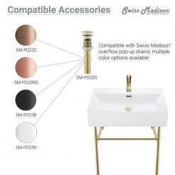 Swiss Madison Claire 40 in. Ceramic White Console Sink Basin Gold Legs -Bathroom Sinks Sales white basin gold legs swiss madison console sinks sm cs724 c3 1000