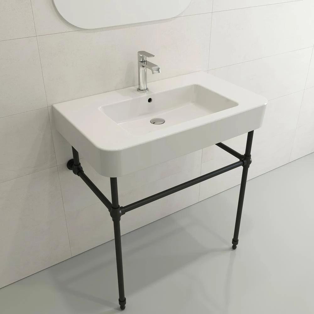 BOCCHI Parma Wall-Mounted White Fireclay Bathroom Sink 33.5 in. 1-Hole with Overflow 9 BOCCHI Parma Wall-Mounted White Fireclay Bathroom Sink 33.5 in. 1-Hole with Overflow - Image 7