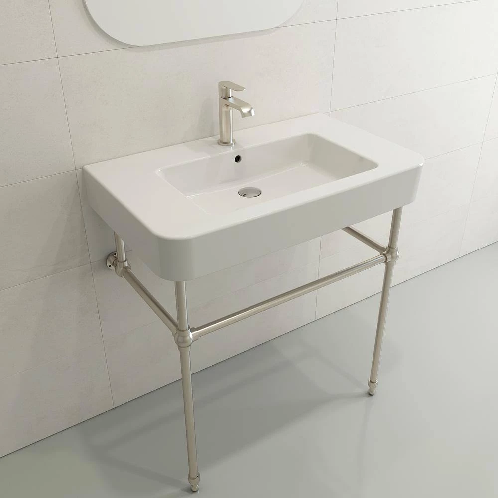 BOCCHI Parma Wall-Mounted White Fireclay Bathroom Sink 33.5 in. 1-Hole with Overflow 11 BOCCHI Parma Wall-Mounted White Fireclay Bathroom Sink 33.5 in. 1-Hole with Overflow - Image 9
