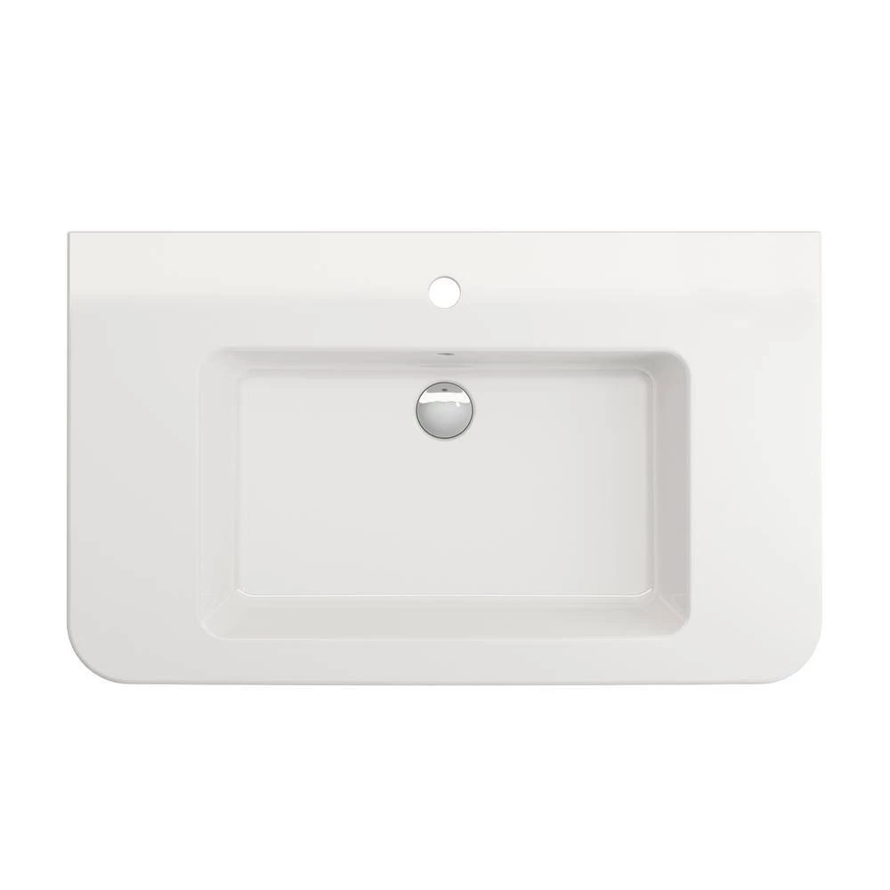 BOCCHI Parma Wall-Mounted White Fireclay Bathroom Sink 33.5 in. 1-Hole with Overflow 5 BOCCHI Parma Wall-Mounted White Fireclay Bathroom Sink 33.5 in. 1-Hole with Overflow - Image 3