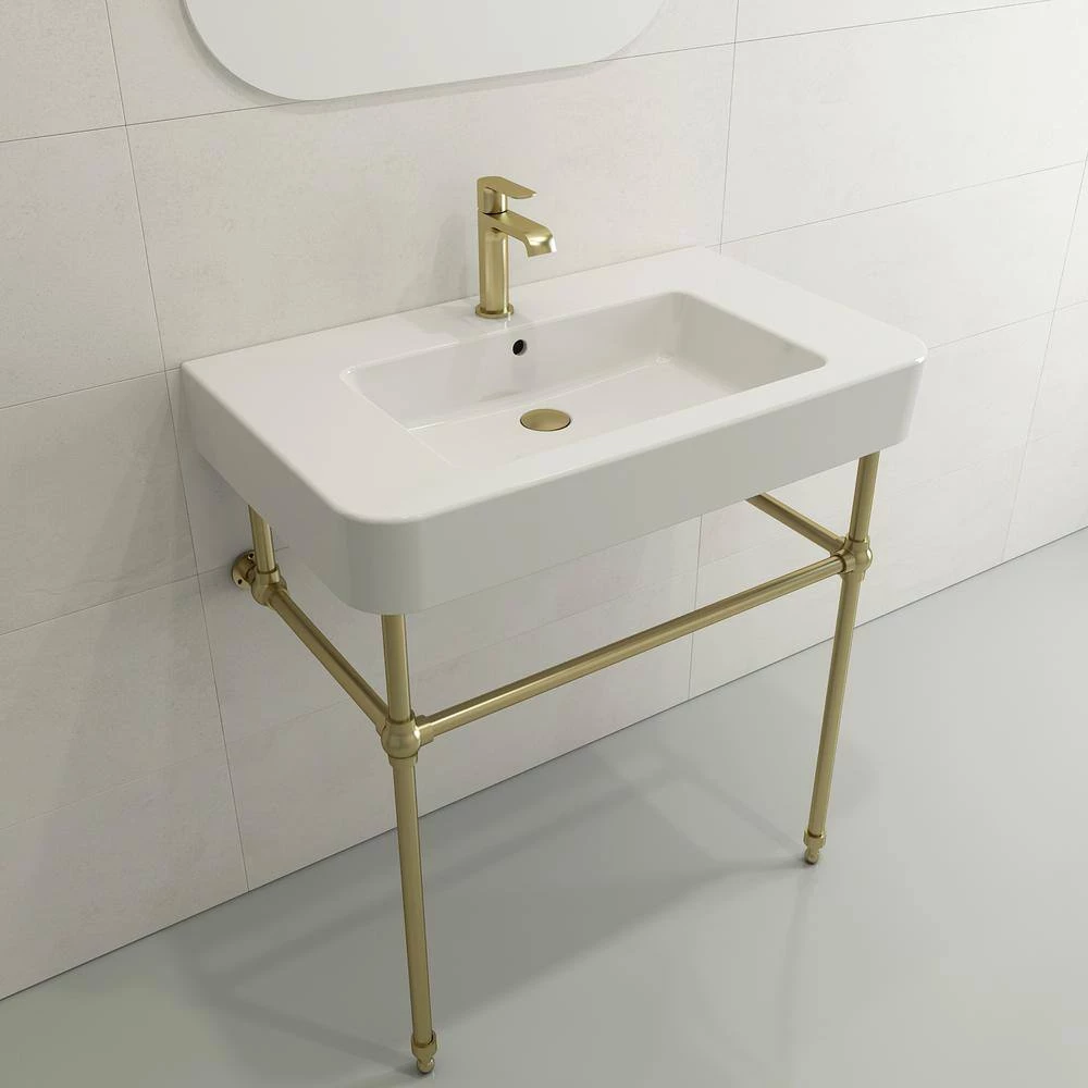 BOCCHI Parma Wall-Mounted White Fireclay Bathroom Sink 33.5 in. 1-Hole with Overflow 10 BOCCHI Parma Wall-Mounted White Fireclay Bathroom Sink 33.5 in. 1-Hole with Overflow - Image 8