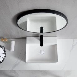 Boyel Living White Ceramic Rectangular Above Counter Vessel Sink with Pop Up Drain Faucet Hole and Overflow -Bathroom Sinks Sales white boyel living wall mount sinks ys bathsnik 048 1f 1000