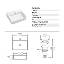 Boyel Living White Ceramic Rectangular Above Counter Vessel Sink with Pop Up Drain Faucet Hole and Overflow -Bathroom Sinks Sales white boyel living wall mount sinks ys bathsnik 048 76 1000