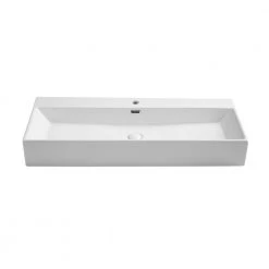 BWE Rectangle Ceramic Wall Mounted Bathroom Sink Art Basin with Overflow and Pop-Up Drain in White -Bathroom Sinks Sales white bwe wall mount sinks bathsnik 063 1d 1000