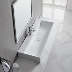 BWE Rectangle Ceramic Wall Mounted Bathroom Sink Art Basin with Overflow and Pop-Up Drain in White -Bathroom Sinks Sales white bwe wall mount sinks bathsnik 063 40 1000