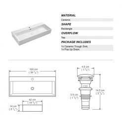 BWE Rectangle Ceramic Wall Mounted Bathroom Sink Art Basin with Overflow and Pop-Up Drain in White -Bathroom Sinks Sales white bwe wall mount sinks bathsnik 063 77 1000
