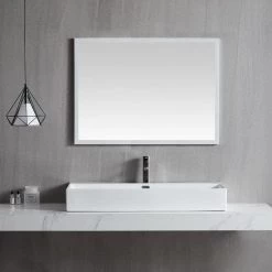 BWE Rectangle Ceramic Wall Mounted Bathroom Sink Art Basin with Overflow and Pop-Up Drain in White -Bathroom Sinks Sales white bwe wall mount sinks bathsnik 063 a0 1000