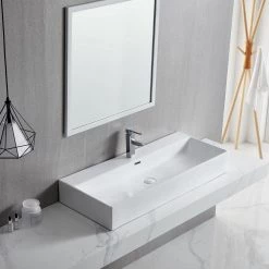 BWE Rectangle Ceramic Wall Mounted Bathroom Sink Art Basin with Overflow and Pop-Up Drain in White -Bathroom Sinks Sales white bwe wall mount sinks bathsnik 063 e1 1000