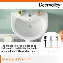 DEERVALLEY 25 3/4 in. Tall U-Shape White Vitreous China Pedestal Bathroom Sink With Overflow -Bathroom Sinks Sales white deervalley pedestal sinks dv 1p523 1d 1000