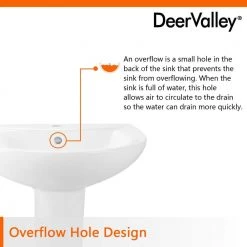 DEERVALLEY 25 3/4 in. Tall U-Shape White Vitreous China Pedestal Bathroom Sink With Overflow -Bathroom Sinks Sales white deervalley pedestal sinks dv 1p523 4f 1000