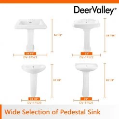 DEERVALLEY 25 3/4 in. Tall U-Shape White Vitreous China Pedestal Bathroom Sink With Overflow -Bathroom Sinks Sales white deervalley pedestal sinks dv 1p523 66 1000
