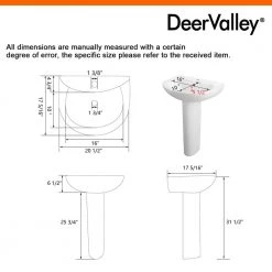 DEERVALLEY 25 3/4 in. Tall U-Shape White Vitreous China Pedestal Bathroom Sink With Overflow -Bathroom Sinks Sales white deervalley pedestal sinks dv 1p523 76 1000