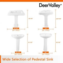 DEERVALLEY 26 5/8 in. Tall Modern U-Shape White Vitreous China Pedestal Bathroom Sink With Overflow -Bathroom Sinks Sales white deervalley pedestal sinks dv 1p525 31 1000