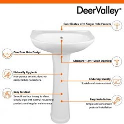 DEERVALLEY 26 5/8 in. Tall Modern U-Shape White Vitreous China Pedestal Bathroom Sink With Overflow -Bathroom Sinks Sales white deervalley pedestal sinks dv 1p525 66 1000