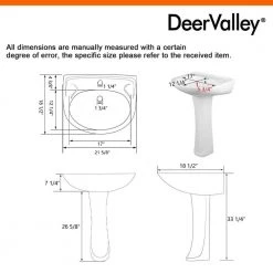 DEERVALLEY 26 5/8 in. Tall Modern U-Shape White Vitreous China Pedestal Bathroom Sink With Overflow -Bathroom Sinks Sales white deervalley pedestal sinks dv 1p525 c3 1000