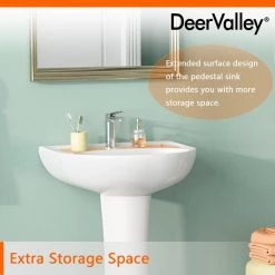 DEERVALLEY 26 5/8 in. Tall Modern U-Shape White Vitreous China Pedestal Bathroom Sink With Overflow -Bathroom Sinks Sales white deervalley pedestal sinks dv 1p525 d4 1000