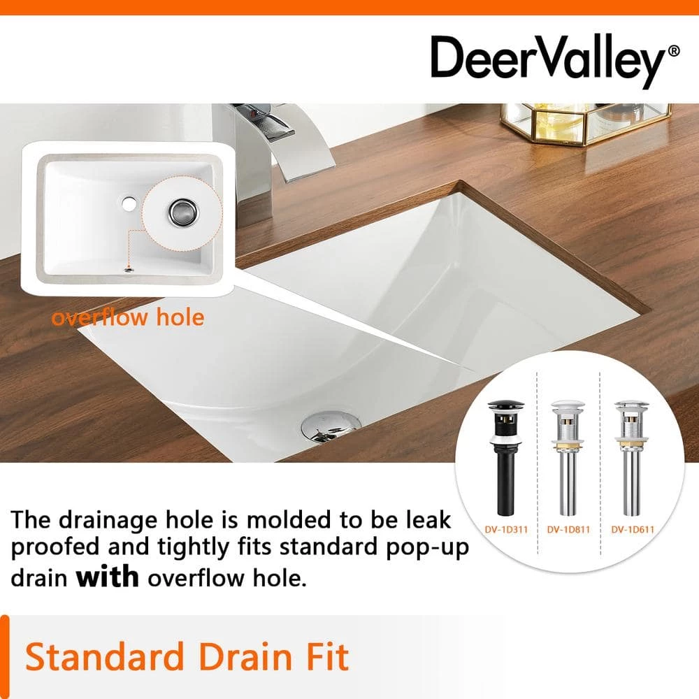 DEERVALLEY 20-7/8 in. Undermount Bathroom Sink in White Vitreous China 5 DEERVALLEY 20-7/8 in. Undermount Bathroom Sink in White Vitreous China - Image 3