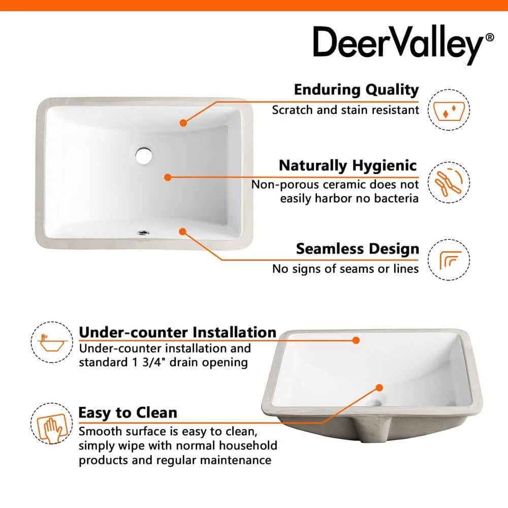 DEERVALLEY 20-7/8 in. Undermount Bathroom Sink in White Vitreous China 14 DEERVALLEY 20-7/8 in. Undermount Bathroom Sink in White Vitreous China - Image 12