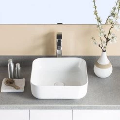 DEERVALLEY White Rectangular Bathroom Ceramic Vessel Sink Art Basin in White Not Included Facuet