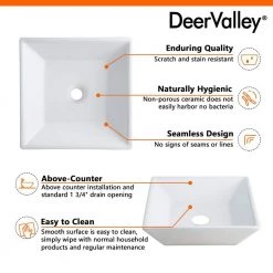 DEERVALLEY Classic Ceramic Square Vessel Sink in White -Bathroom Sinks Sales white deervalley vessel sinks dv 1v022 1d 1000