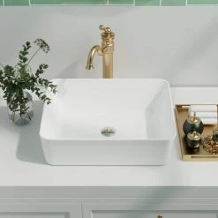 DEERVALLEY Rectangular Bathroom Ceramic Vessel Sink Art Basin in White -Bathroom Sinks Sales white deervalley vessel sinks dv 1v031 4f 1000