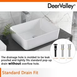 DEERVALLEY Rectangular Bathroom Ceramic Vessel Sink Art Basin in White -Bathroom Sinks Sales white deervalley vessel sinks dv 1v031 76 1000