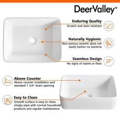 DEERVALLEY Rectangular Bathroom Ceramic Vessel Sink Art Basin in White -Bathroom Sinks Sales white deervalley vessel sinks dv 1v031 77 1000