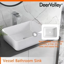 DEERVALLEY Rectangular Bathroom Ceramic Vessel Sink Art Basin in White -Bathroom Sinks Sales white deervalley vessel sinks dv 1v031 fa 1000