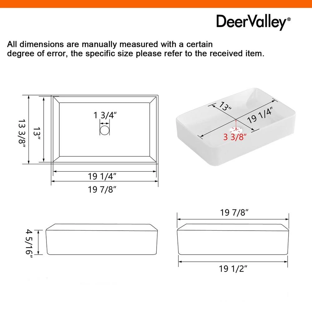 DEERVALLEY Classic Ceramic Rectangular Vessel Sink in White 5 DEERVALLEY Classic Ceramic Rectangular Vessel Sink in White - Image 3