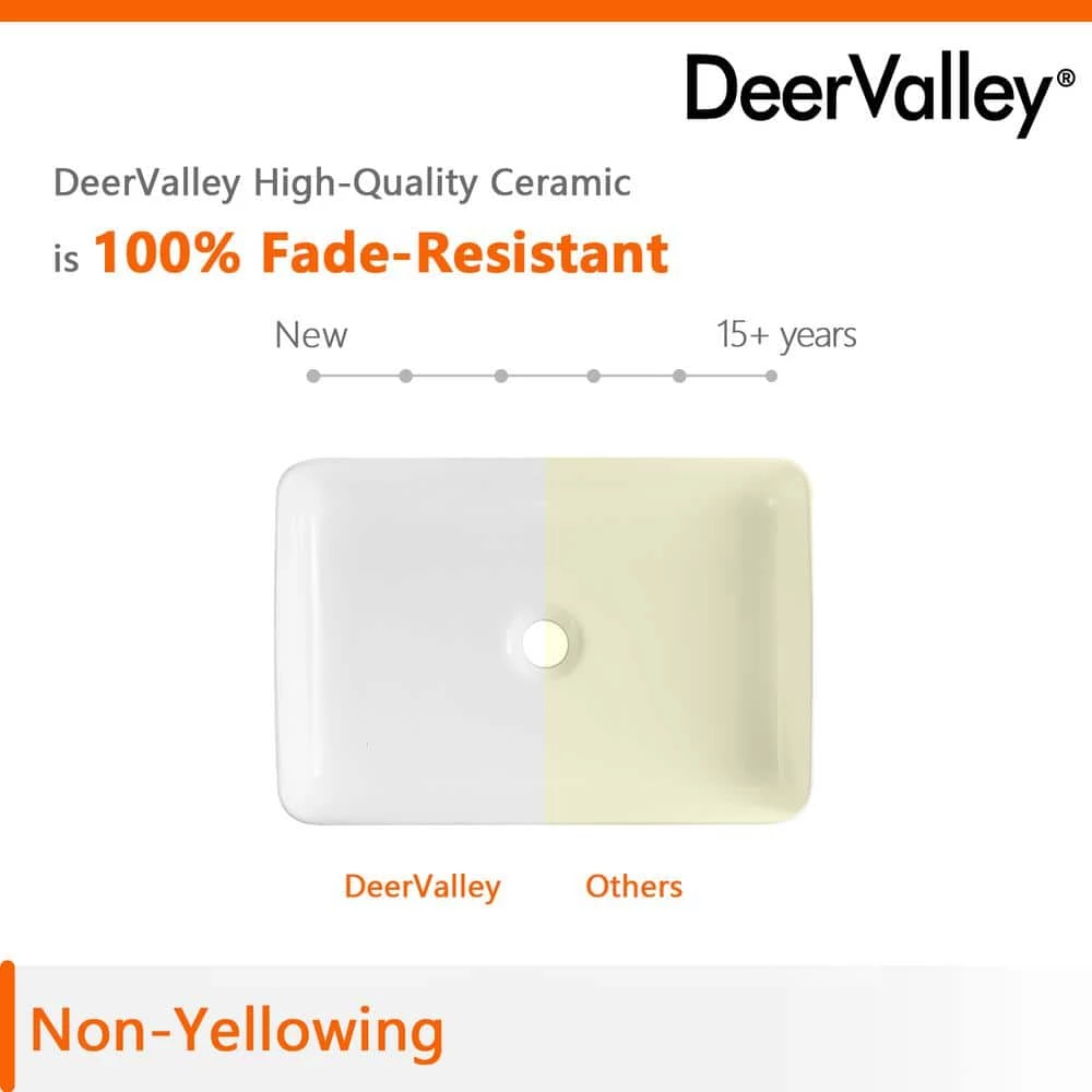 DEERVALLEY Classic Ceramic Rectangular Vessel Sink in White 9 DEERVALLEY Classic Ceramic Rectangular Vessel Sink in White - Image 7