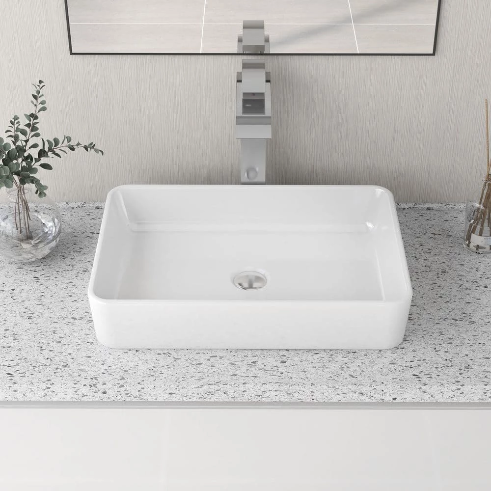 DEERVALLEY Classic Ceramic Rectangular Vessel Sink in White 3 DEERVALLEY Classic Ceramic Rectangular Vessel Sink in White