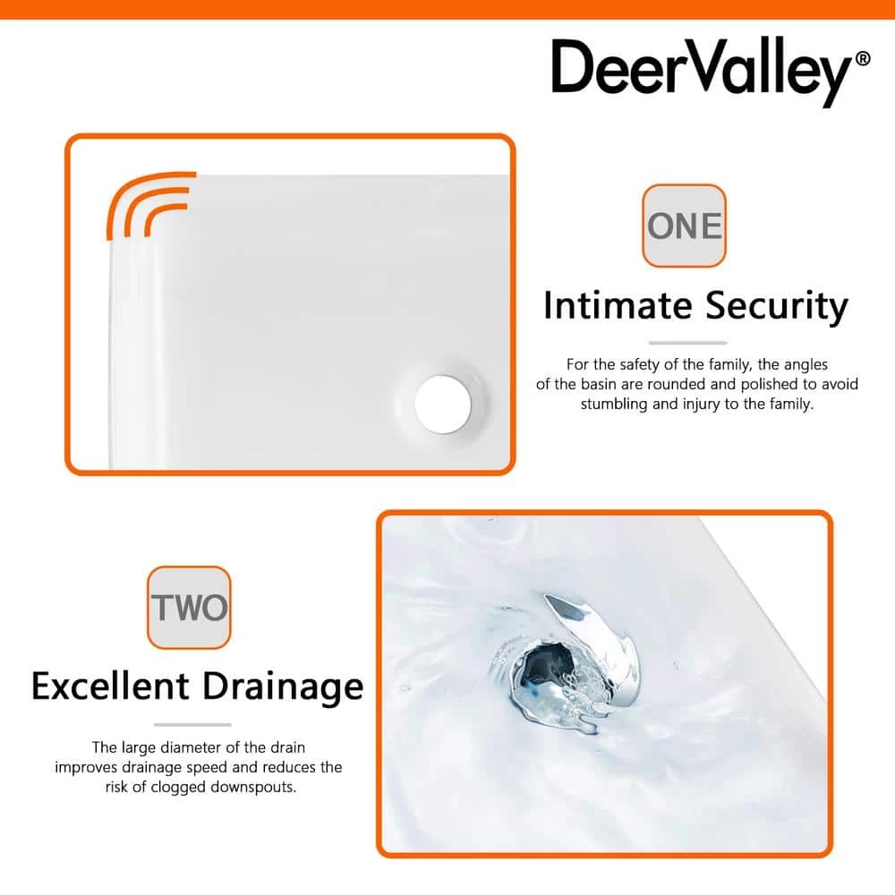 DEERVALLEY Classic Ceramic Rectangular Vessel Sink in White 12 DEERVALLEY Classic Ceramic Rectangular Vessel Sink in White - Image 10