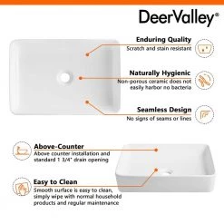 DEERVALLEY Classic Ceramic Rectangular Vessel Sink in White 19 DEERVALLEY Classic Ceramic Rectangular Vessel Sink in White -Bathroom Sinks Sales white deervalley vessel sinks dv 1v032 fa 1000