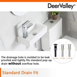 DEERVALLEY Ceramic Rectangular Wall Mounted Bathroom Sink in White -Bathroom Sinks Sales white deervalley wall mount sinks dv 1v081l 1d 1000