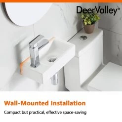 DEERVALLEY Ceramic Rectangular Wall Mounted Bathroom Sink in White -Bathroom Sinks Sales white deervalley wall mount sinks dv 1v081l 76 1000