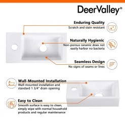 DEERVALLEY Ceramic Rectangular Wall Mounted Bathroom Sink in White -Bathroom Sinks Sales white deervalley wall mount sinks dv 1v081l 77 1000