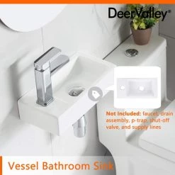 DEERVALLEY Ceramic Rectangular Wall Mounted Bathroom Sink in White -Bathroom Sinks Sales white deervalley wall mount sinks dv 1v081l fa 1000