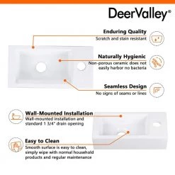 DEERVALLEY Ceramic Handmade Rectangular Wall Mount Bathroom Sink in White -Bathroom Sinks Sales white deervalley wall mount sinks dv 1v081r d4 1000