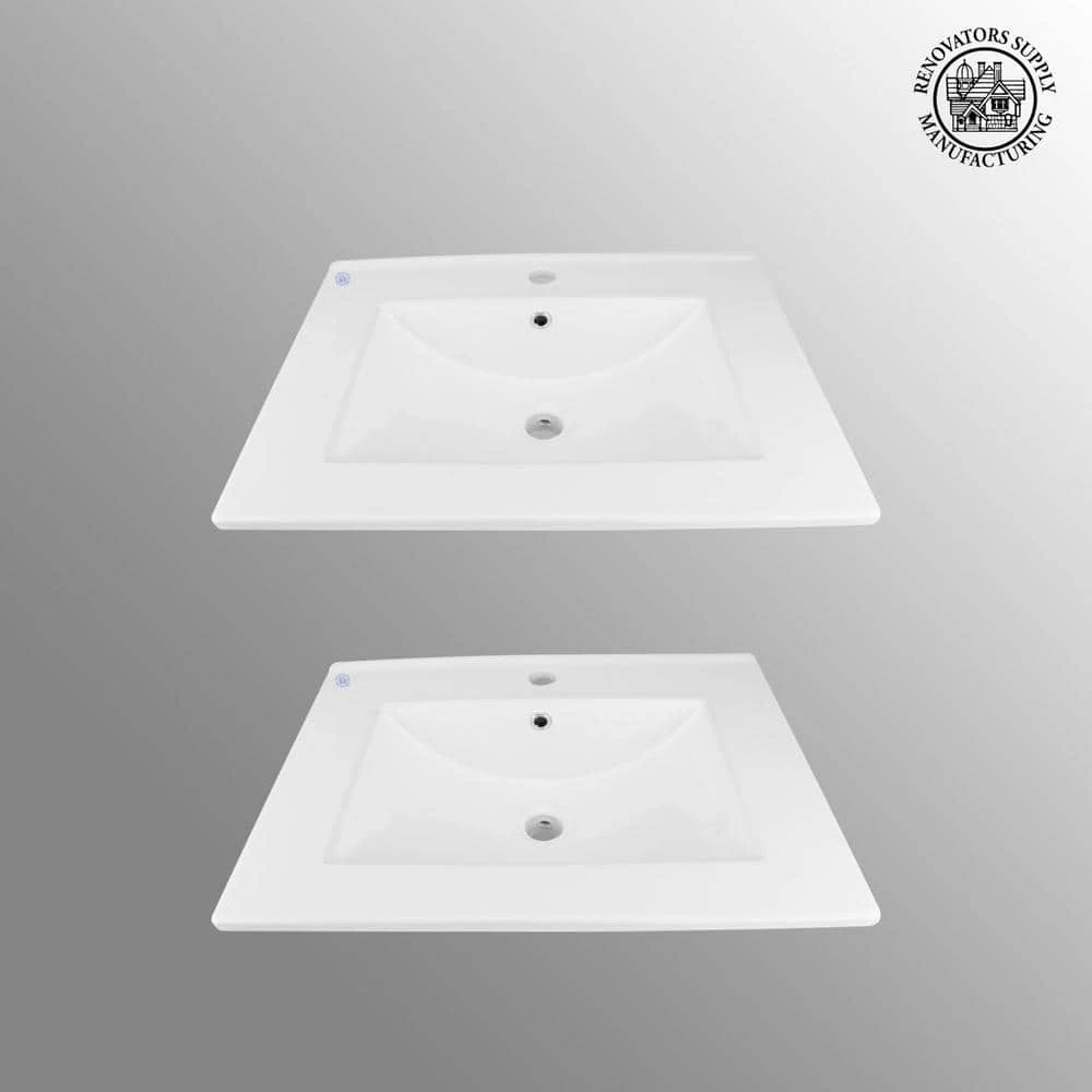 RENOVATORS SUPPLY MANUFACTURING Self-Rimming Square Drop-In Bathroom Sink in White Porcelain (Set of 2) 6 RENOVATORS SUPPLY MANUFACTURING Self-Rimming Square Drop-In Bathroom Sink in White Porcelain (Set of 2) - Image 4