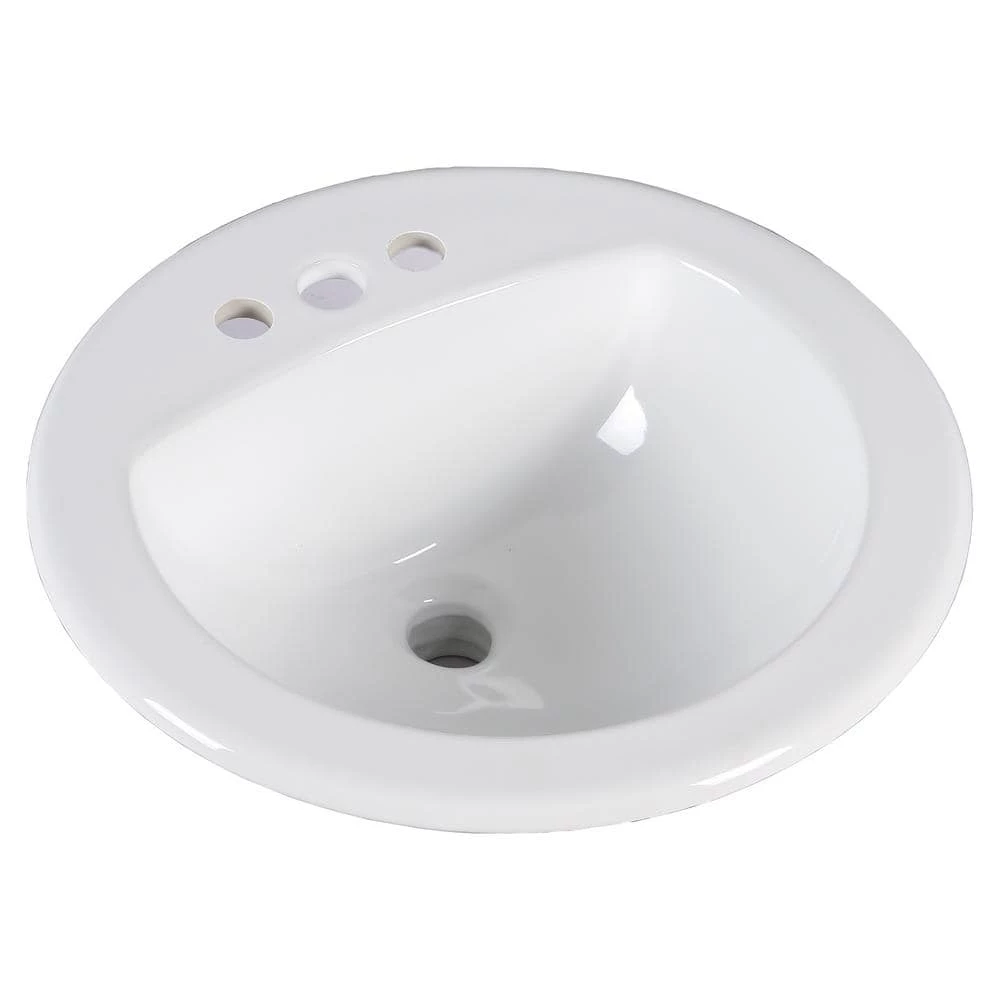 Kingsman Hardware 19 in. Round Topmount/Self Rimming/Drop-In Glazed Vitreous Ceramic Lavatory Vanity Bathroom Sink Pure in White 3 Kingsman Hardware 19 in. Round Topmount/Self Rimming/Drop-In Glazed Vitreous Ceramic Lavatory Vanity Bathroom Sink Pure in White