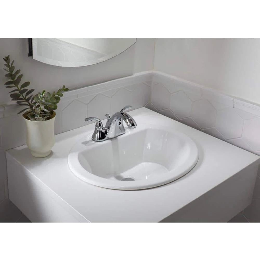Kingsman Hardware 19 in. Round Topmount/Self Rimming/Drop-In Glazed Vitreous Ceramic Lavatory Vanity Bathroom Sink Pure in White 4 Kingsman Hardware 19 in. Round Topmount/Self Rimming/Drop-In Glazed Vitreous Ceramic Lavatory Vanity Bathroom Sink Pure in White - Image 2