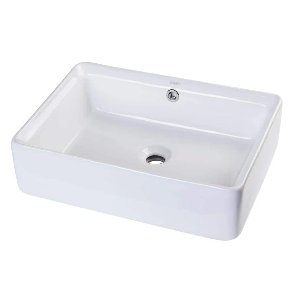 EAGO Rectangular Ceramic Vessel Sink in White with Overflow Cover 7 EAGO Rectangular Ceramic Vessel Sink in White with Overflow Cover - Image 5