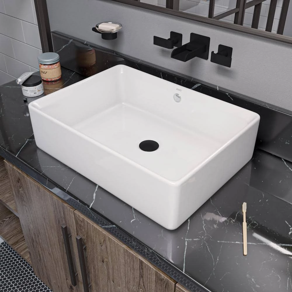 EAGO Rectangular Ceramic Vessel Sink in White with Overflow Cover 3 EAGO Rectangular Ceramic Vessel Sink in White with Overflow Cover