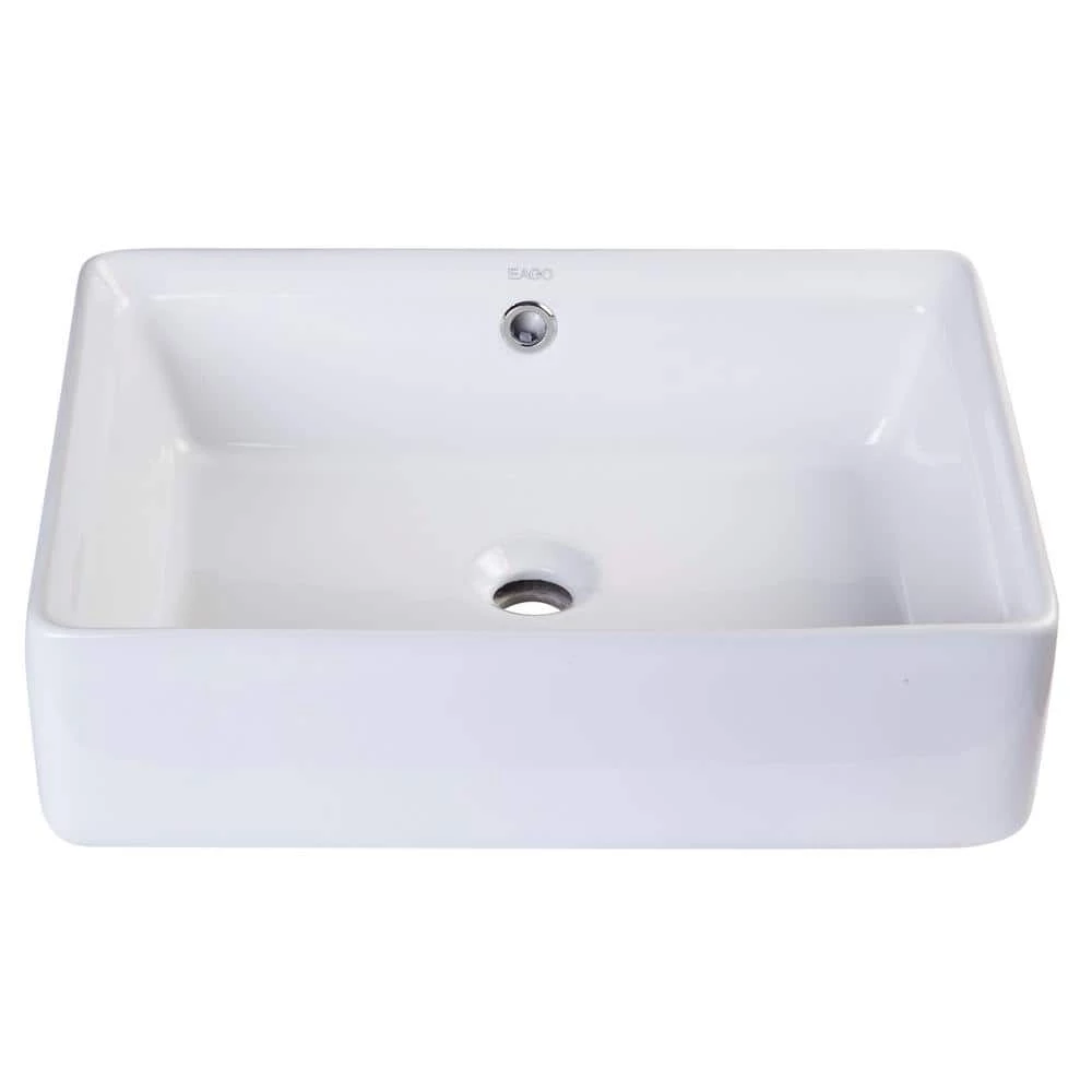 EAGO Rectangular Ceramic Vessel Sink in White with Overflow Cover 9 EAGO Rectangular Ceramic Vessel Sink in White with Overflow Cover - Image 7
