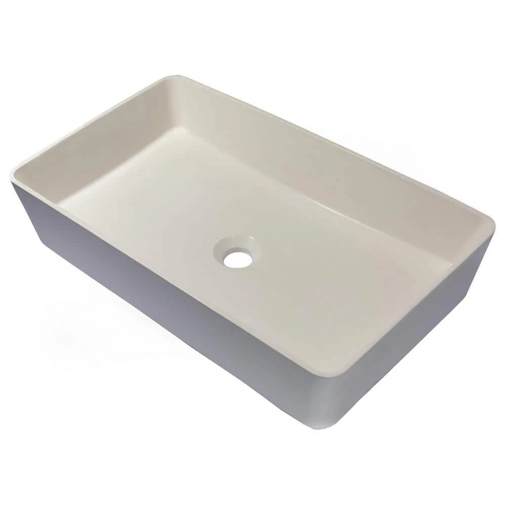 Eden Bath Wide White Concrete Rectangular Vessel Sink with Drain 8 Eden Bath Wide White Concrete Rectangular Vessel Sink with Drain - Image 6
