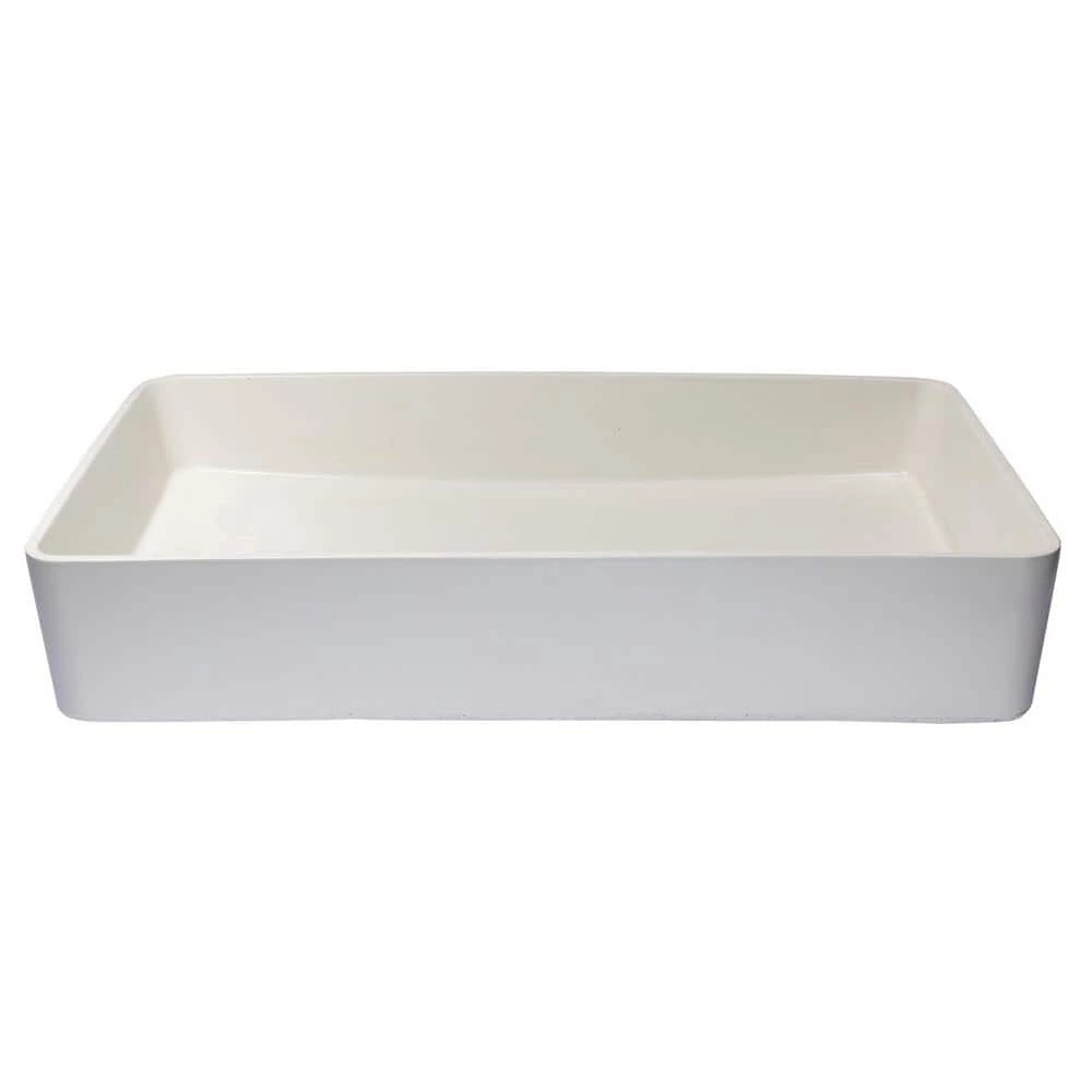 Eden Bath Wide White Concrete Rectangular Vessel Sink with Drain 6 Eden Bath Wide White Concrete Rectangular Vessel Sink with Drain - Image 4