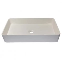 Eden Bath Wide White Concrete Rectangular Vessel Sink with Drain